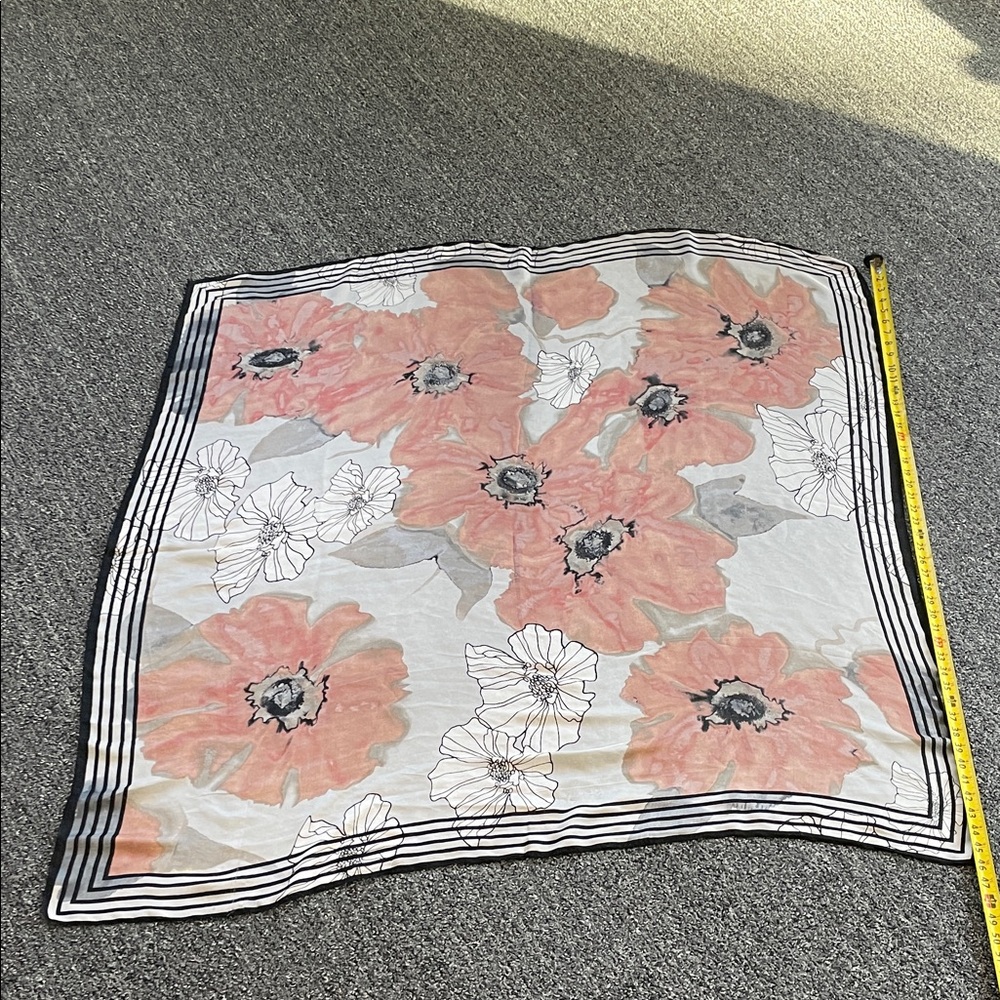 100% Silk Large Floral Scarf 64” Square Soft Blush &Neutral PrintOversized Drape